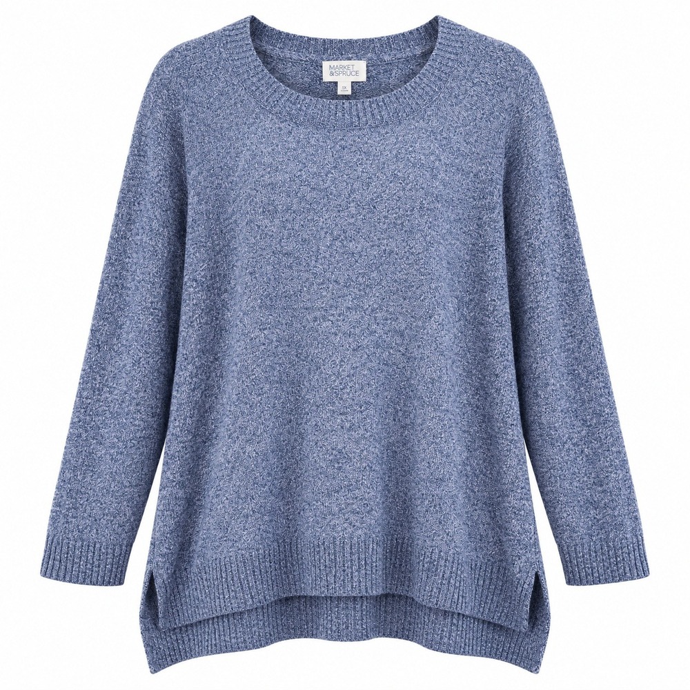 Market & Spruce Sweater Womens 1X Blue Marl Crew Neck Relaxed Fit Pullover EX